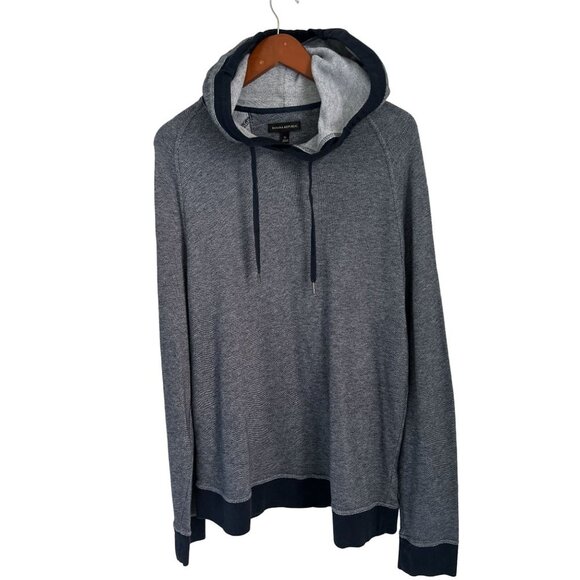 Banana Republic Knit Cotton Hood Sweatshirt Blue Drawstring Size XL - Picture 2 of 7